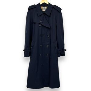 Vintage Burberrys Of London Trench Coat Size 40 Long Navy Blue Belted Pockets